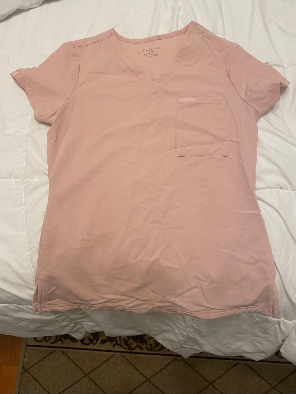 Jaanuu Blush Pink V-Neck Scrub Top XXS | Soft Stretch Nursing Medical Uniform